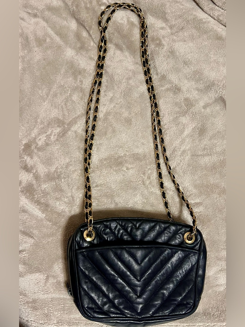 80s/90s Vintage Jay Herbert 2 strap shoulder bag black and gold
